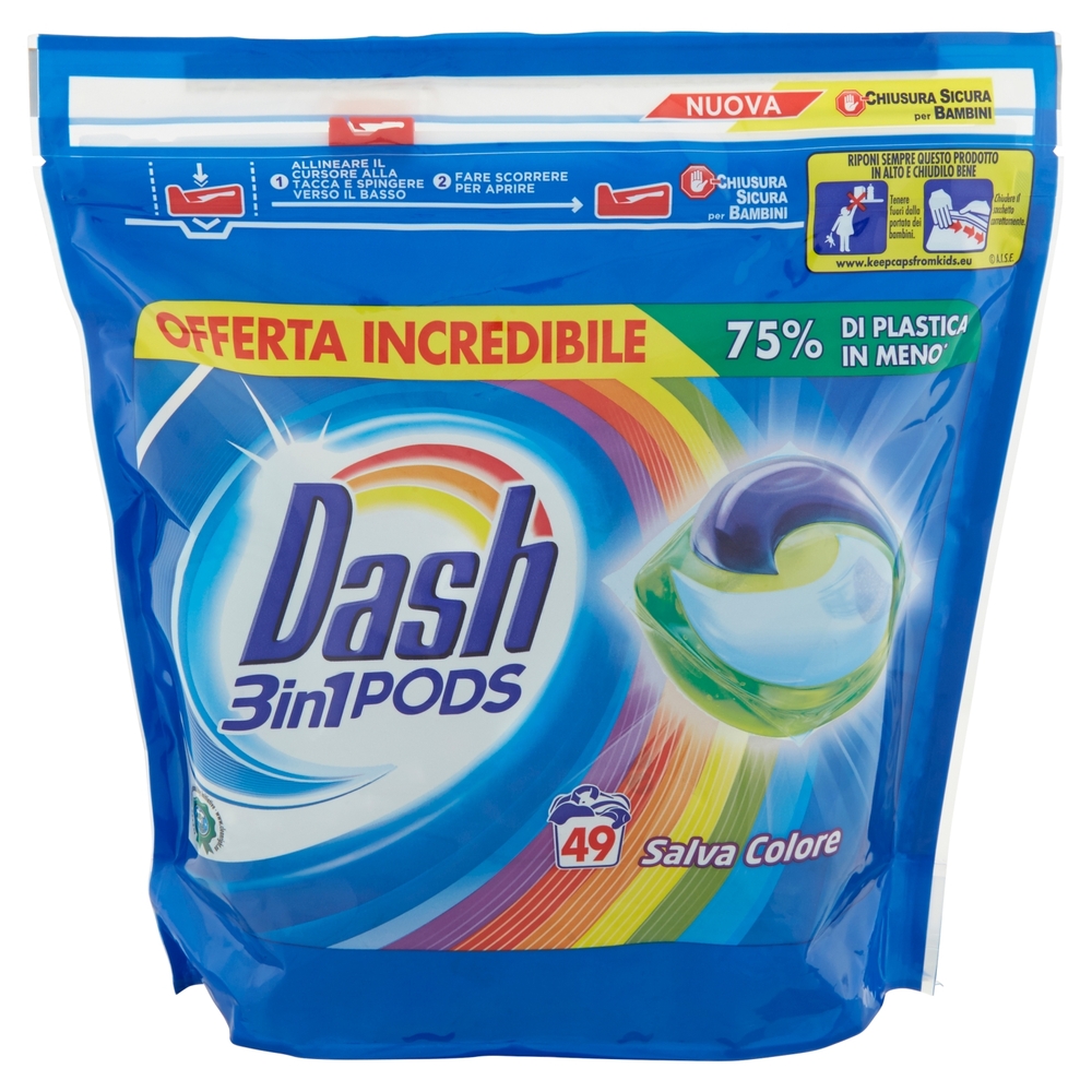 Dash PODS 3in1 Detersivo Lavatrice in Monodosi Salva Colore 49 Lavaggi